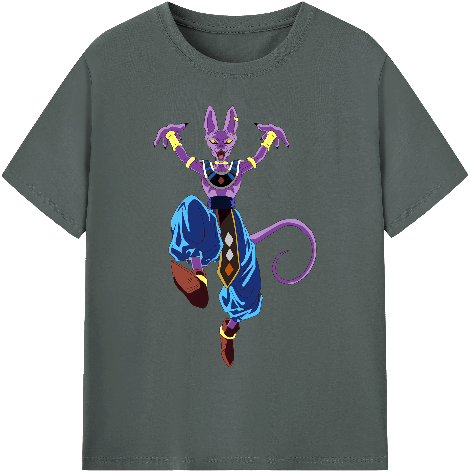（画像用） ドラゴンボール ビルス 破壊神ビルス DRAGON BALL Beerus Birusu 綿100％ メンズ半袖Tシャツ｜肌触りやわらか＆通気性